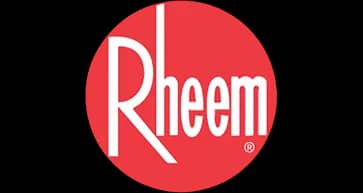 Rheem logo in a red circle with white lettering