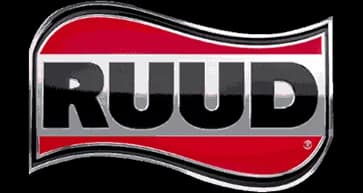 Ruud logo in bold red and black colors, representing HVAC brand.