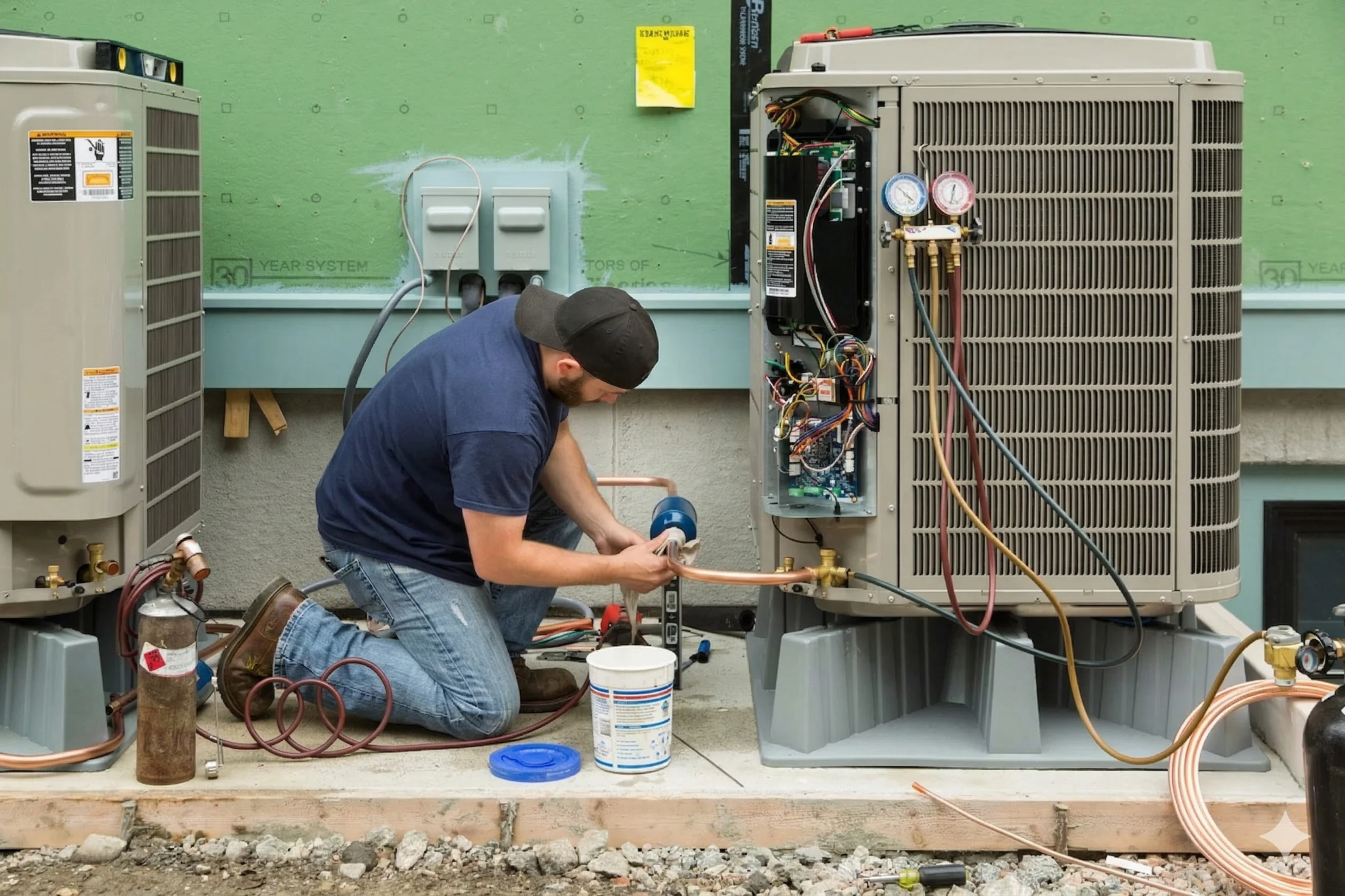 Technician working on HVAC system installation