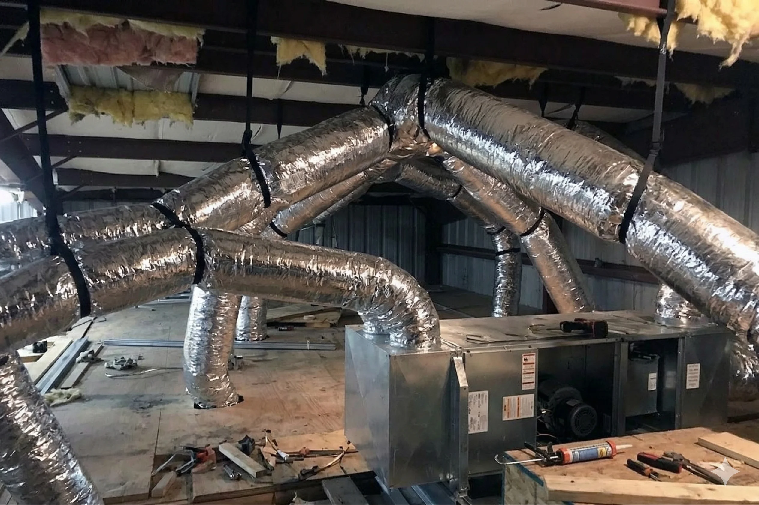 HVAC ductwork installation in industrial setting