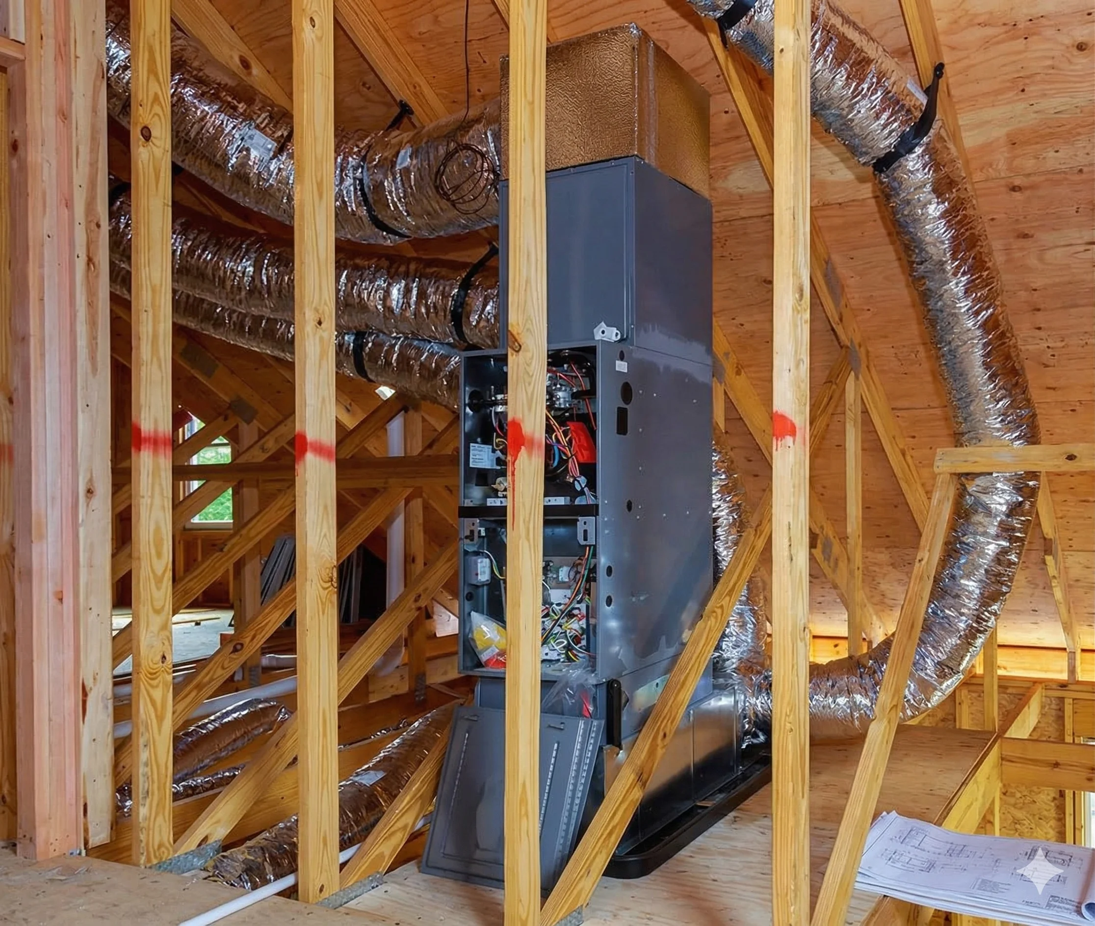 HVAC system installation in an attic space