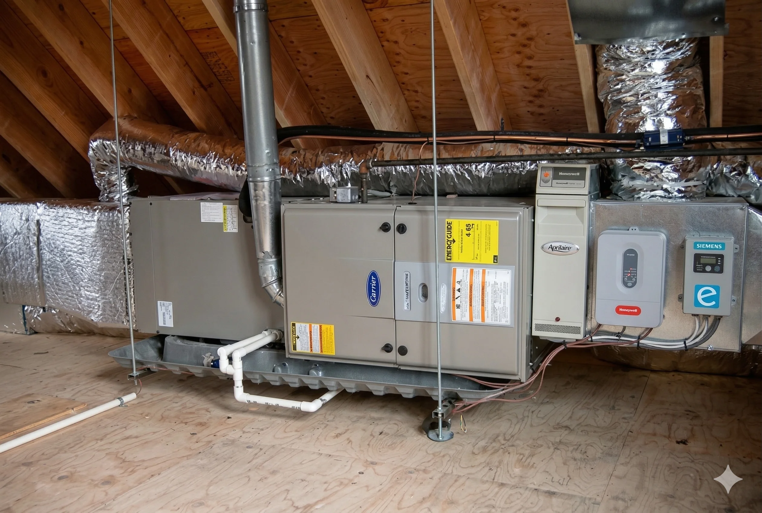 Indoor HVAC system installed in attic
