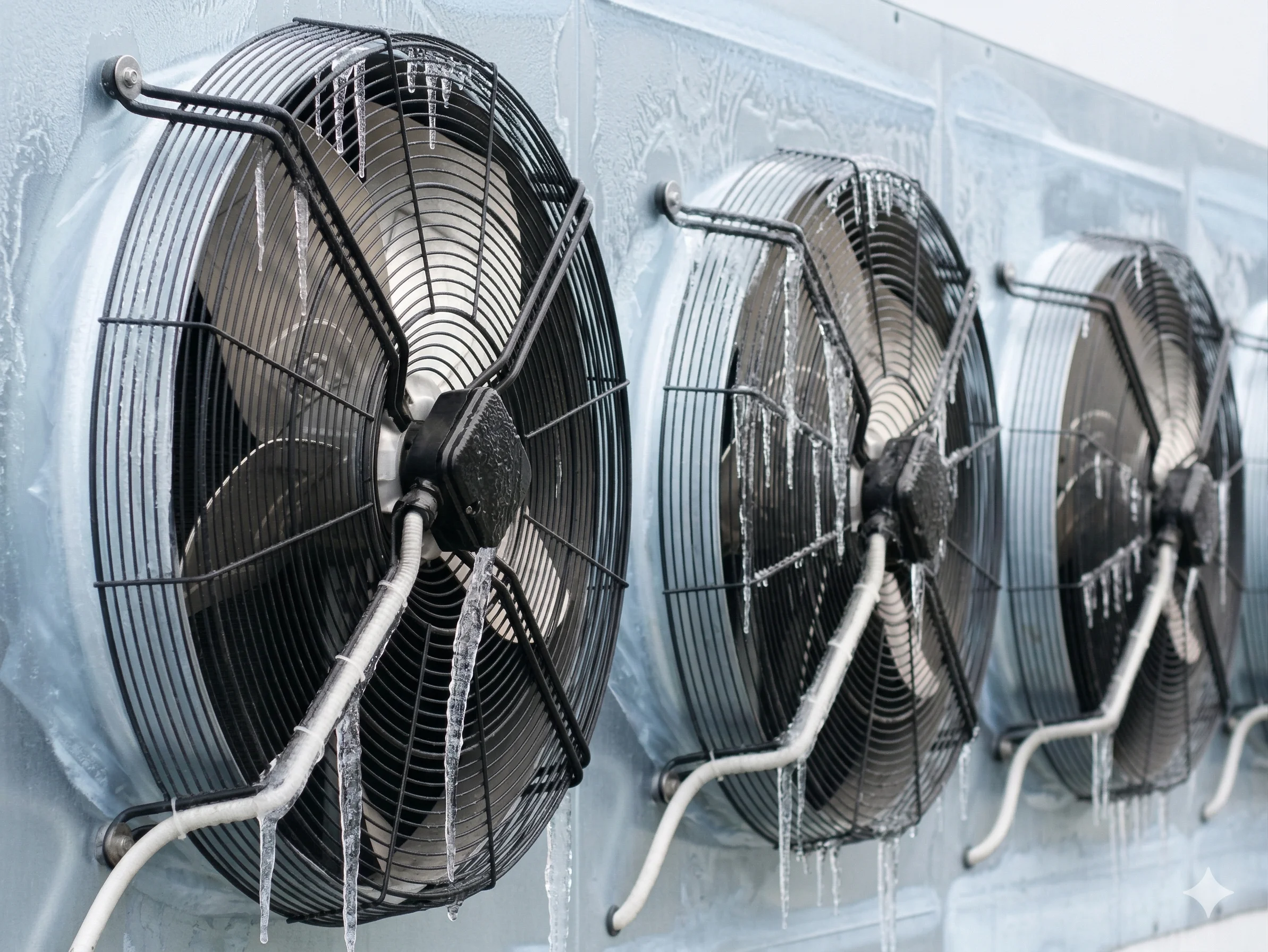 Industrial cooling fans with ice buildup